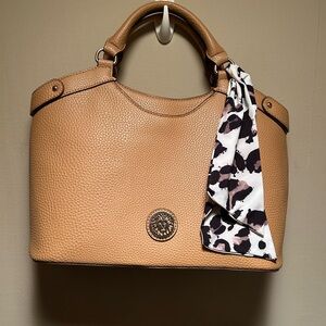 Anne Klein Tan Satchel with Patterned Scarf